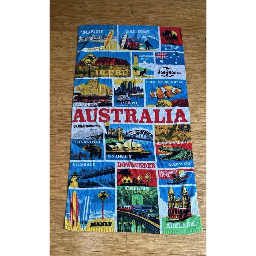 Vintage Joey RooAustralian Souvenier Beach Towel Australian Map Collage Retro